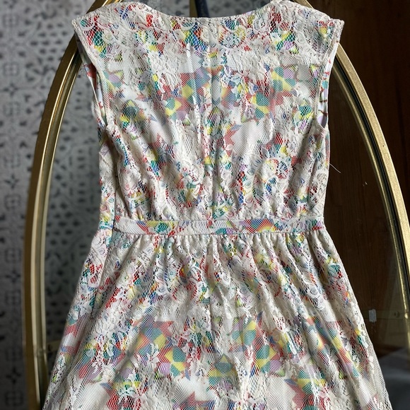 Lace with Colorful Underlay Dress - V- Neck with Fringe at the Bottom - Picture 2 of 5